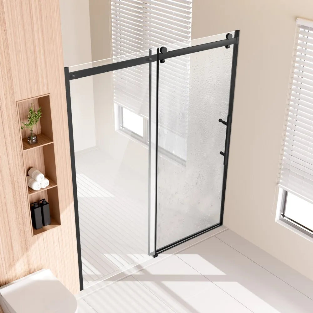 VEVOR Frameless Shower Door 58-59 x 75 in Tempered Glass 5/16 in Matte Black