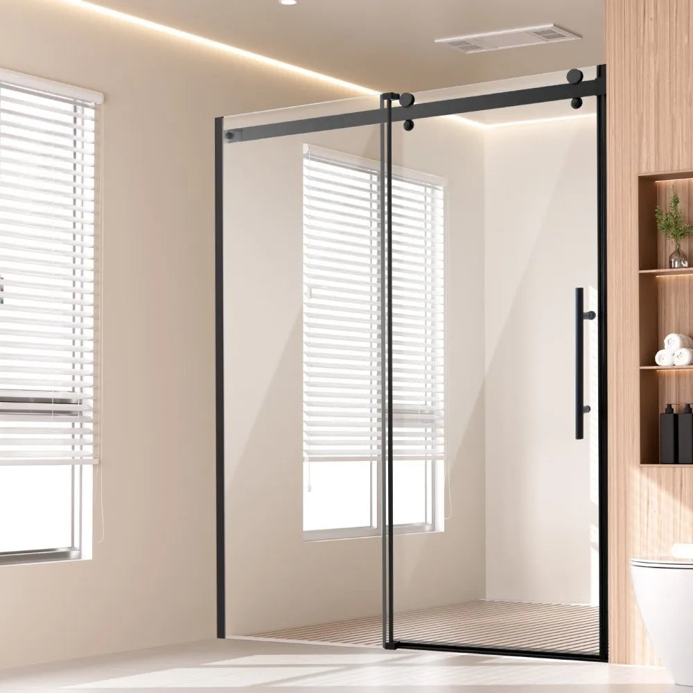 VEVOR Frameless Shower Door 58-59 x 75 in Tempered Glass 5/16 in Matte Black