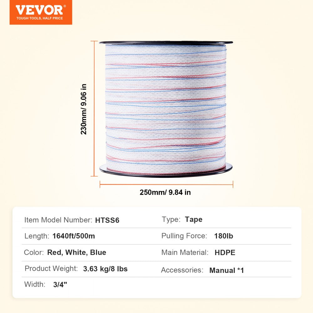 VEVOR 2625Ft 800M Electric Fence Wire Fencing Polywire Horse Cattle Livestock