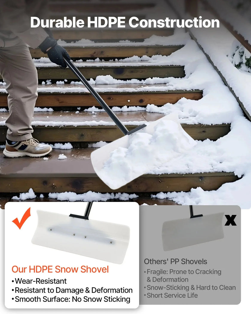 VEVOR Snow Pusher Shovel, 24 in Wide Outdoor Snowplow Shovel with Ergonomic Grip, HDPE Plastic Blade, Winter Shovels with Segmented Handle, Portable Snow Removal Tool for Driveway Garden Camping