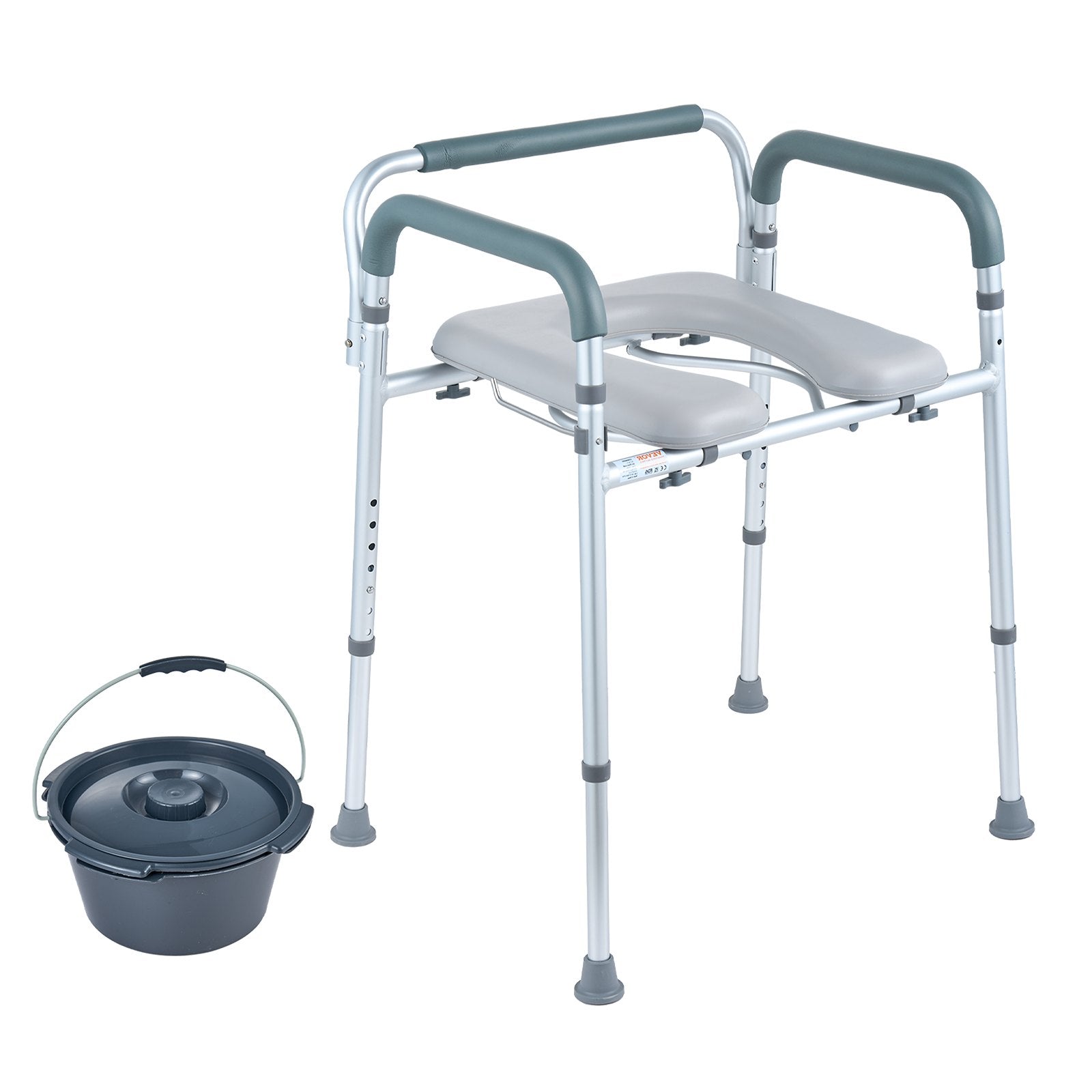 VEVOR Commode Chair, Bedside Commode with Padded Seat and Arms, 7-Level Adjustable Height, 5.8L Removable Bucket, Easy to Assemble, 350 LBS Capacity, Raised Toilet Seat for Adults Seniors