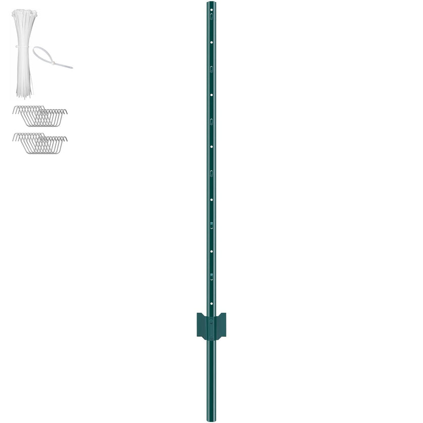 VEVOR 4 Feet Fence Post 10 Pack T-Post Heavy Duty Metal Fence Posts Green