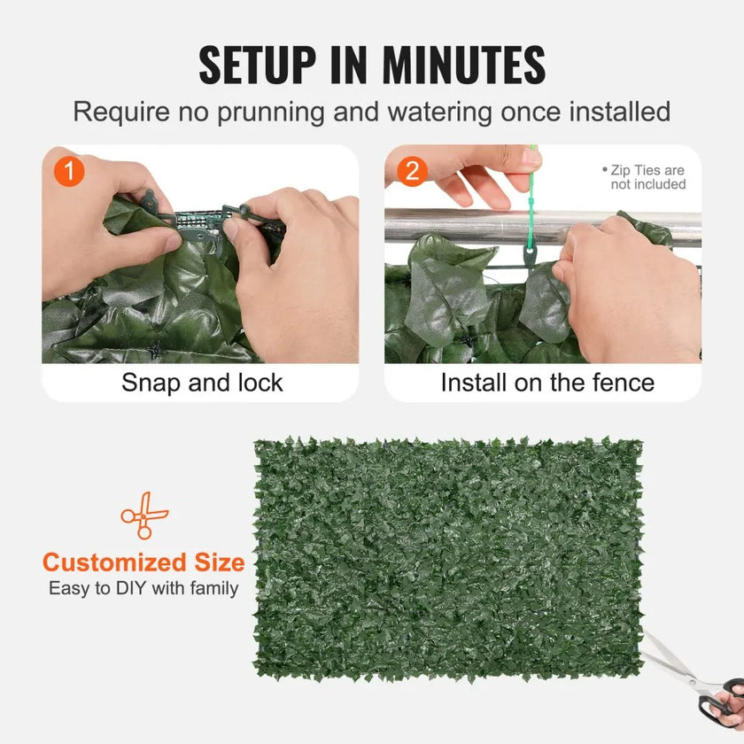 VEVOR Ivy Privacy Fence, 59 x 98 in Artificial Green Wall Screen, Greenery Ivy Fence with Mesh Cloth Backing and Strengthened Joint, Faux Hedges Vine Leaf Decoration for Outdoor Garden, Yard, Balcony