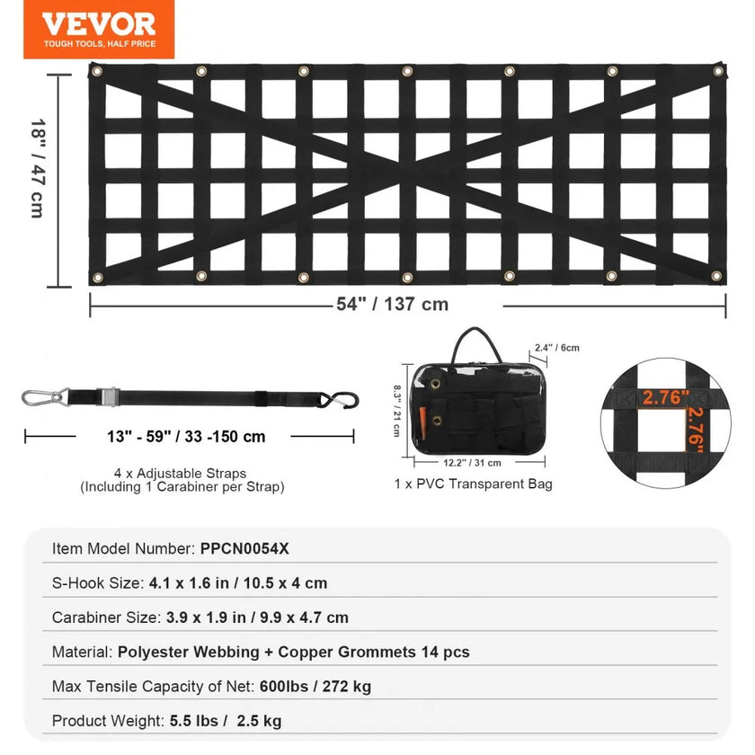 VEVOR Tailgate Net Pickup Truck Tailgate Net 54