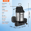 VEVOR Sump Pump, 1/2 HP 3960 GPH, Submersible Cast Iron Stainless Steel Water Pump, 1-1/2
