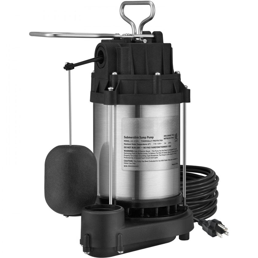 VEVOR Sump Pump, 1/2 HP 3960 GPH, Submersible Cast Iron Stainless Steel Water Pump, 1-1/2