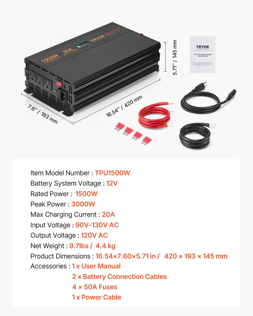 VEVOR Sump Pump Battery Backup System 1500W Auto Switches to Battery Inverter