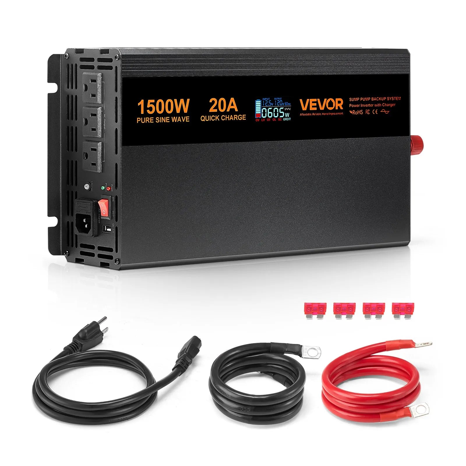 VEVOR Sump Pump Battery Backup System 1500W Auto Switches to Battery Inverter