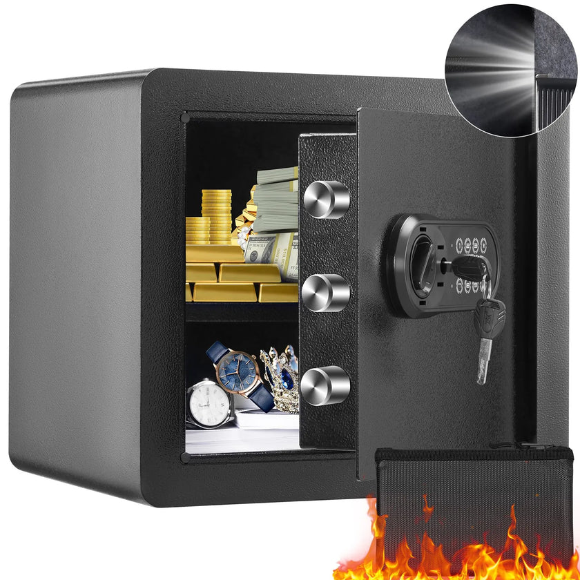 VEVOR Safe 1.2 Cubic Feet Home Safe Steel for Cash Gold 15.8x11.8x13.8 inch