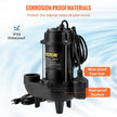 VEVOR Sewage Pump, 3/4 HP 5880 GPH 1050W, Submersible Cast Iron Ejector, with 2