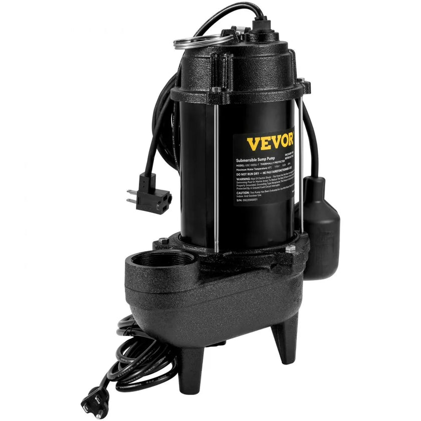 VEVOR Sewage Pump, 3/4 HP 5880 GPH 1050W, Submersible Cast Iron Ejector, with 2