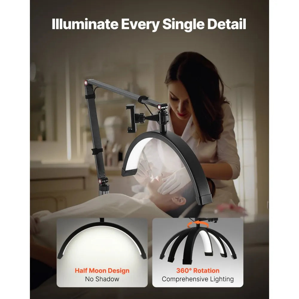 💡 2-in-1 Half Moon LED Lash Light – Floor & Desk Lamp (Model HD-M2X)