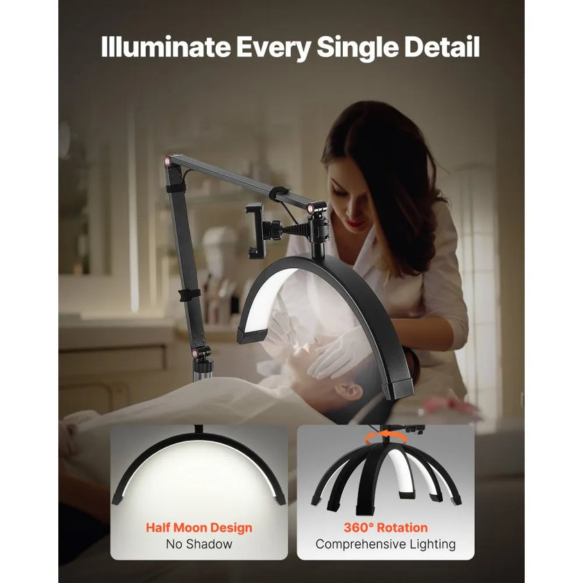 💡 2-in-1 Half Moon LED Lash Light – Floor & Desk Lamp (Model HD-M2X)