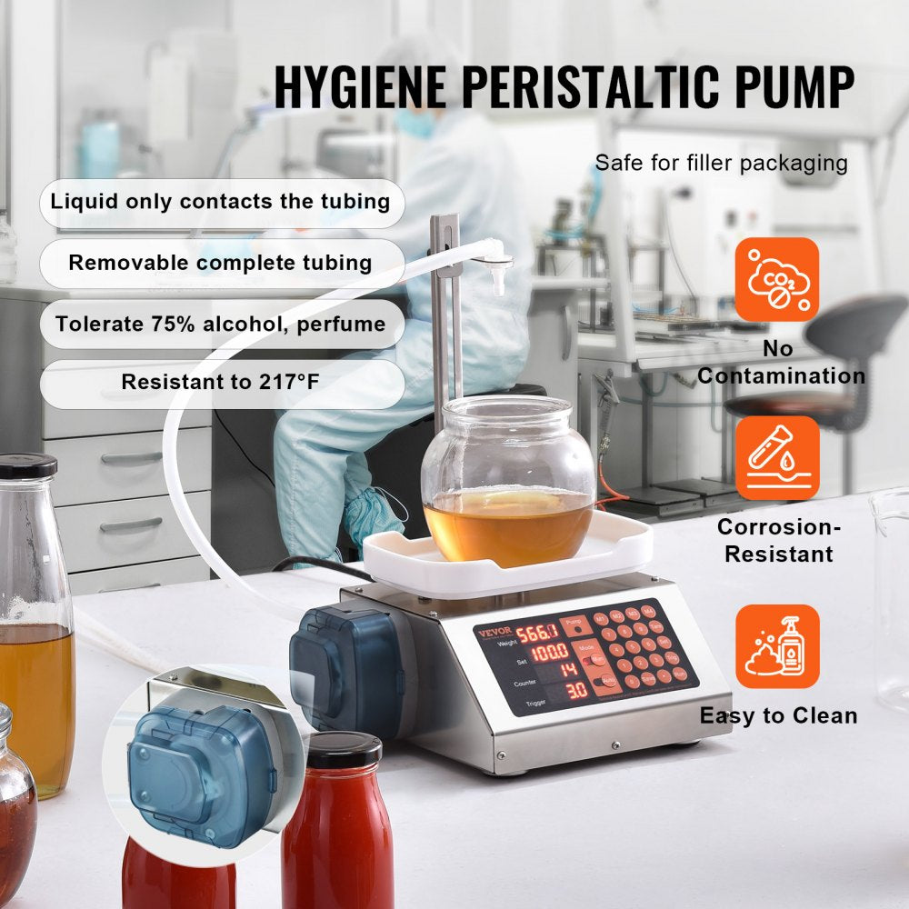 VEVOR Liquid Filling Machine, 5-300 g Weighing Capacity, Automatic Bottle Filler Machine, Bottling Machine Peristaltic Pump Digital Control for Milk, Water, Wine, Beverage, Soy Sauce (Single Nozzle)