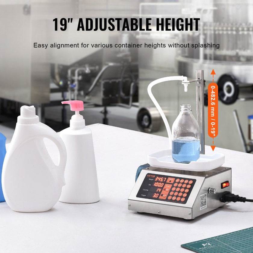 VEVOR Liquid Filling Machine, 5-300 g Weighing Capacity, Automatic Bottle Filler Machine, Bottling Machine Peristaltic Pump Digital Control for Milk, Water, Wine, Beverage, Soy Sauce (Single Nozzle)