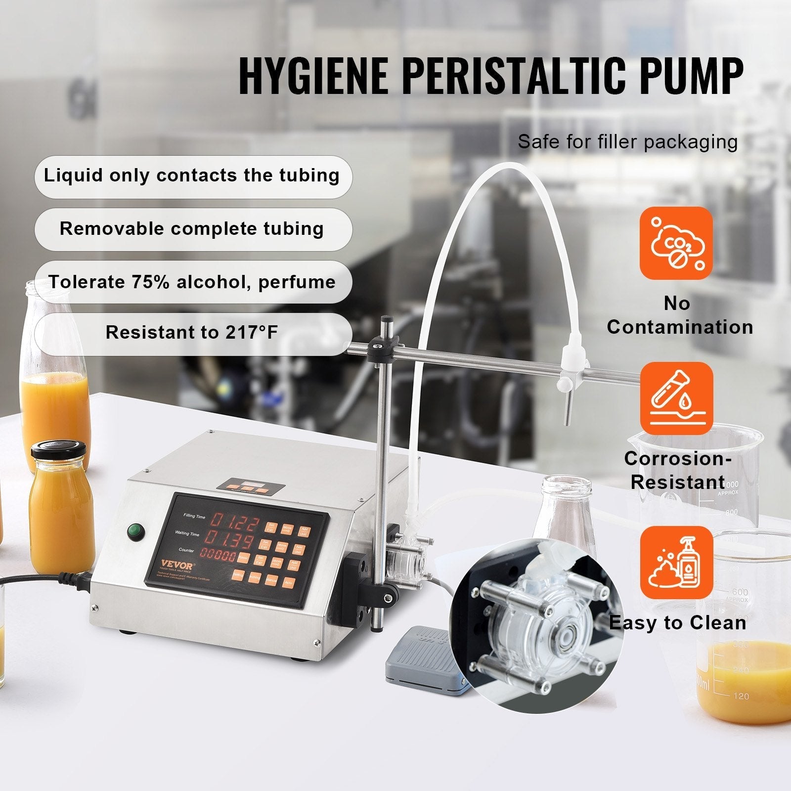 VEVOR Liquid Filling Machine, 5-650ml Filling Capacity, Automatic Bottle Filler Machine, Bottling Machine Peristaltic Pump Digital Control for Milk, Water, Wine, Beverage, Soy Sauce (Single Nozzle)
