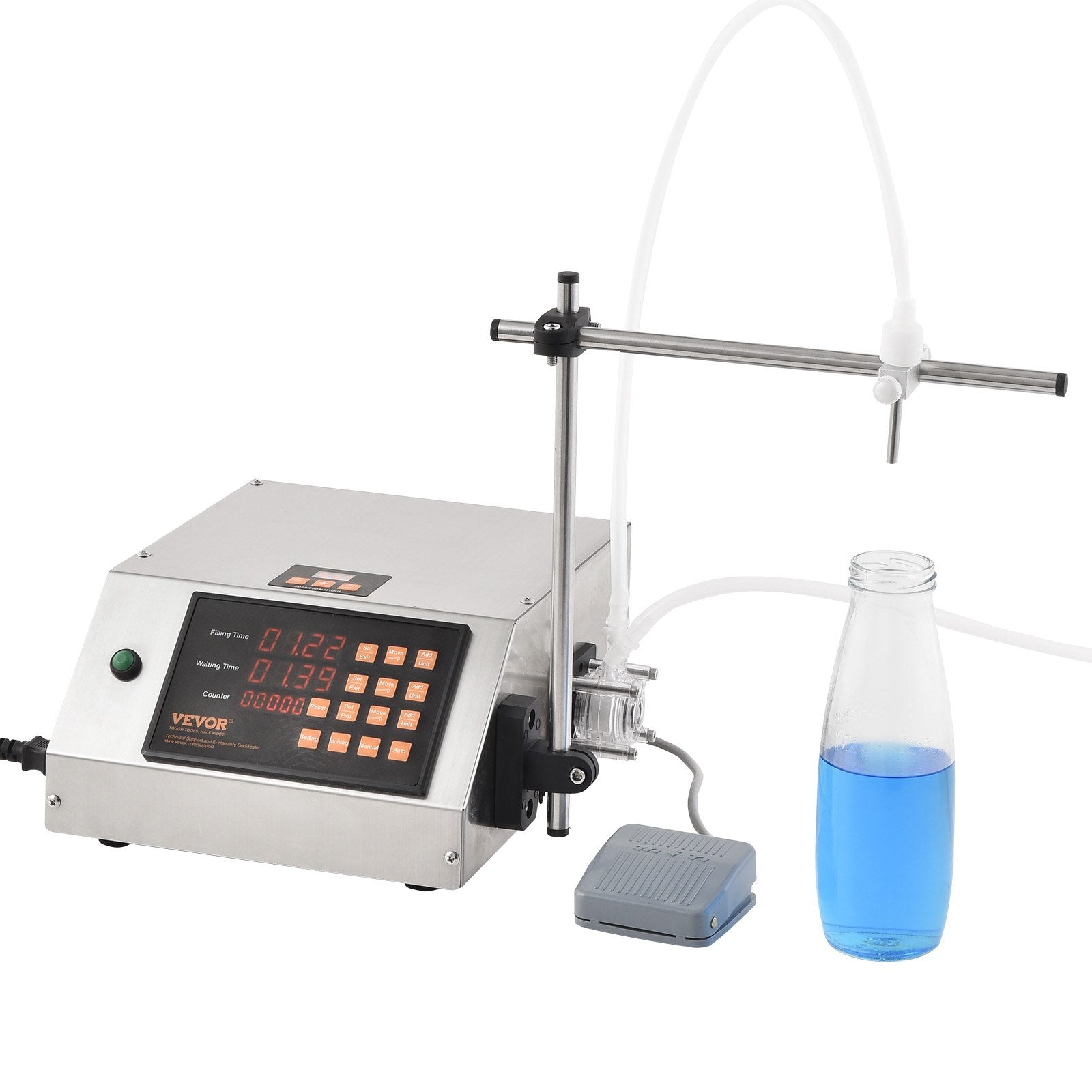 VEVOR Liquid Filling Machine, 5-650ml Filling Capacity, Automatic Bottle Filler Machine, Bottling Machine Peristaltic Pump Digital Control for Milk, Water, Wine, Beverage, Soy Sauce (Single Nozzle)