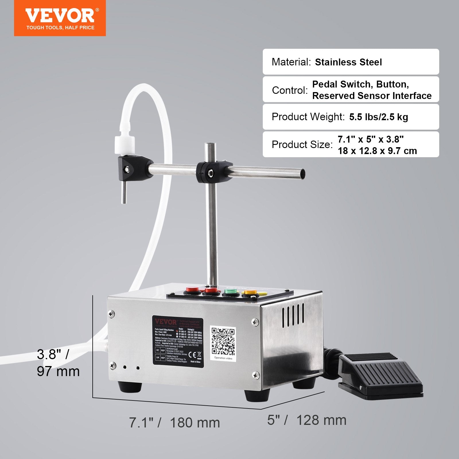 VEVOR Liquid Filling Machine, 10-4000ml Filling Capacity, Automatic Bottle Filler Machine Bottling Machine Digital Control for Milk, Water, Wine, Beverage, Soy Sauce, Vinegar, Alcohol (Single Nozzle)
