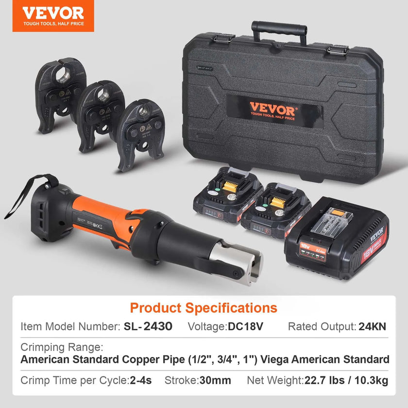 VEVOR Pro Press Tool Pipe Crimping Kit Press Tool Battery Kit 1/2