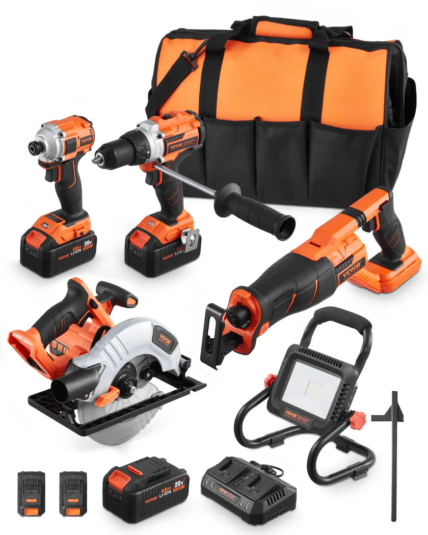 VEVOR Tool Combo Kit 20V Max Brushless 5-Tool Cordless Power Tool Combo Kit