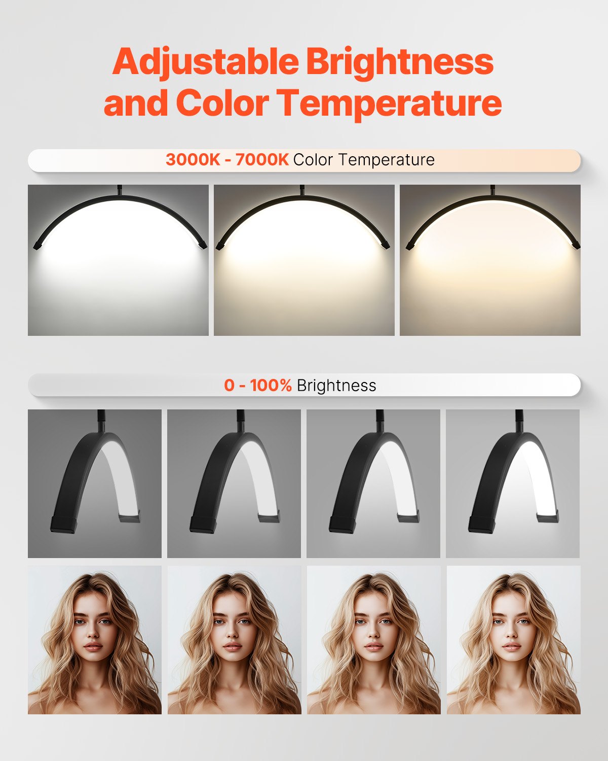 Half Moon Light for Esthetician 23inch Dimmable LED Floor Lamp Lash Light Arched