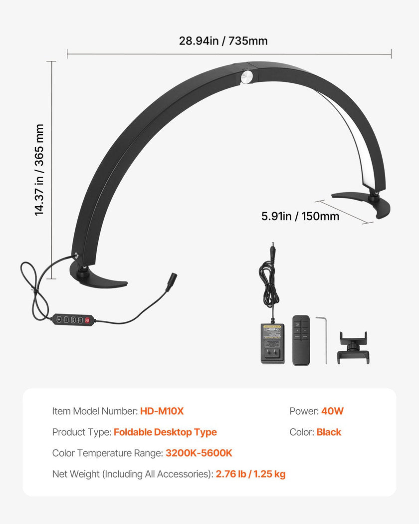 Nail Desk Light 40 W Half Moon Desk Lamp with Phone Holder Adjustable Brightness