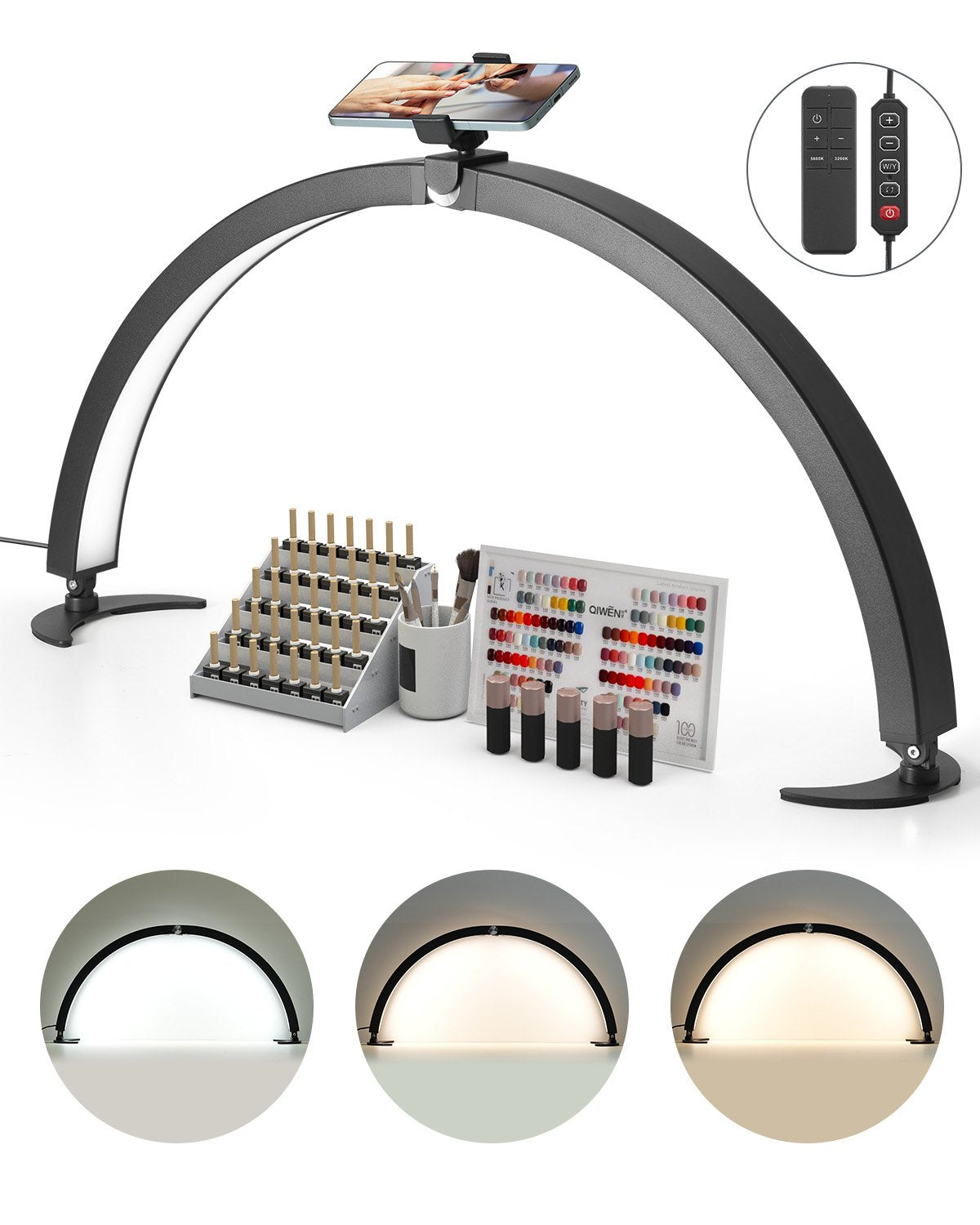 Nail Desk Light 40 W Half Moon Desk Lamp with Phone Holder Adjustable Brightness