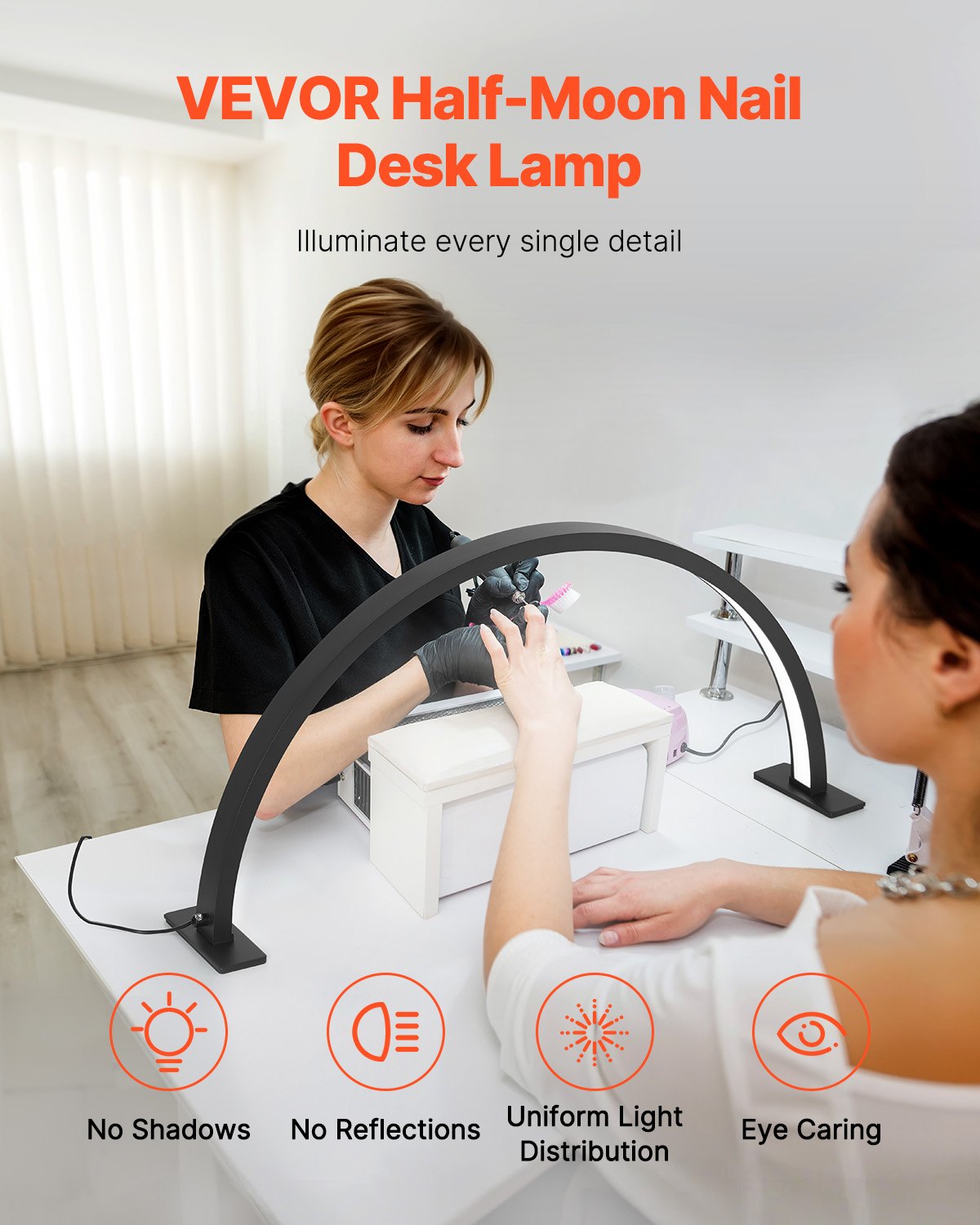 Nail Desk Light 30 W Half Moon Desk Lamp with Phone Holder Adjustable Brightness
