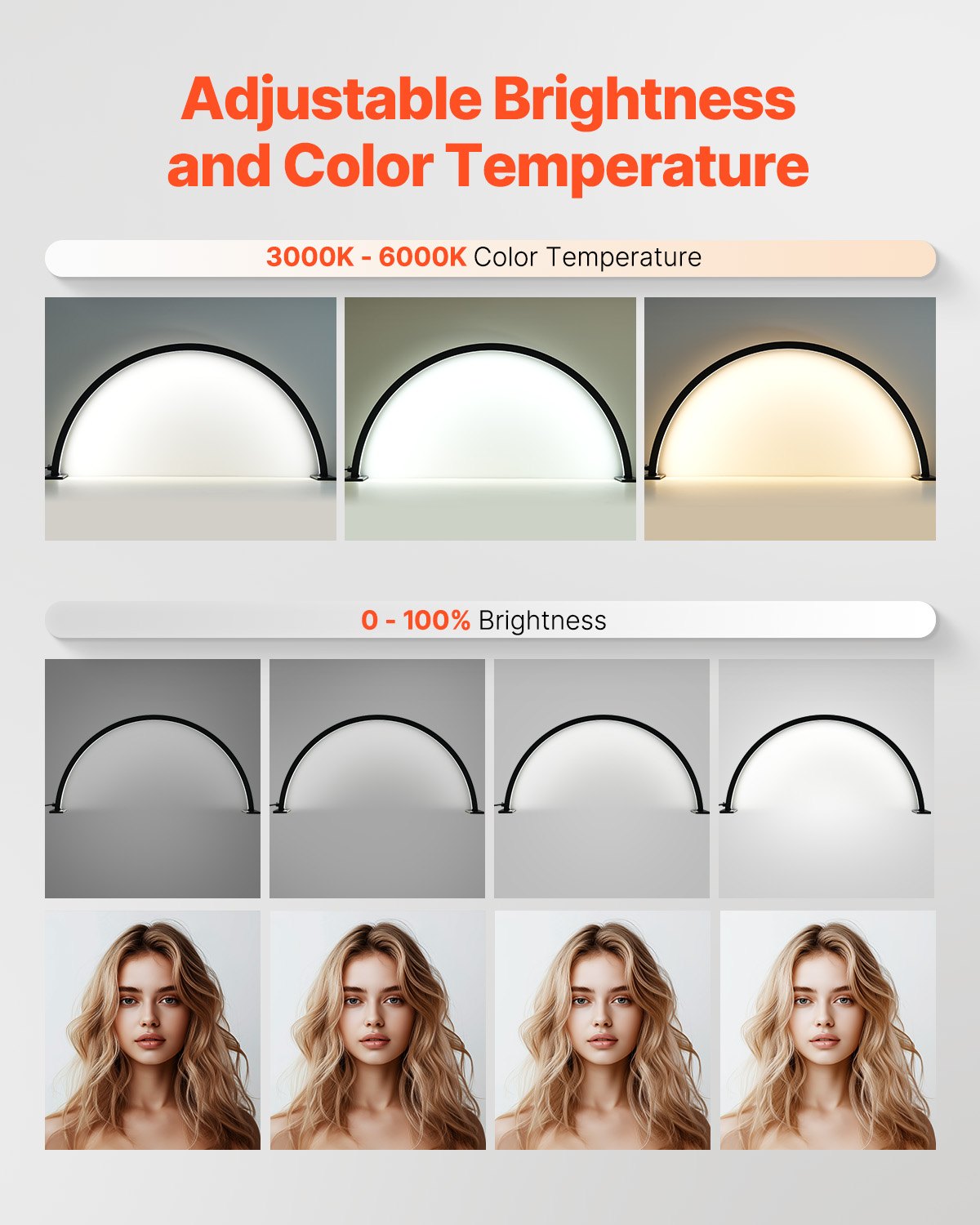 Nail Desk Light 30 W Half Moon Desk Lamp with Phone Holder Adjustable Brightness