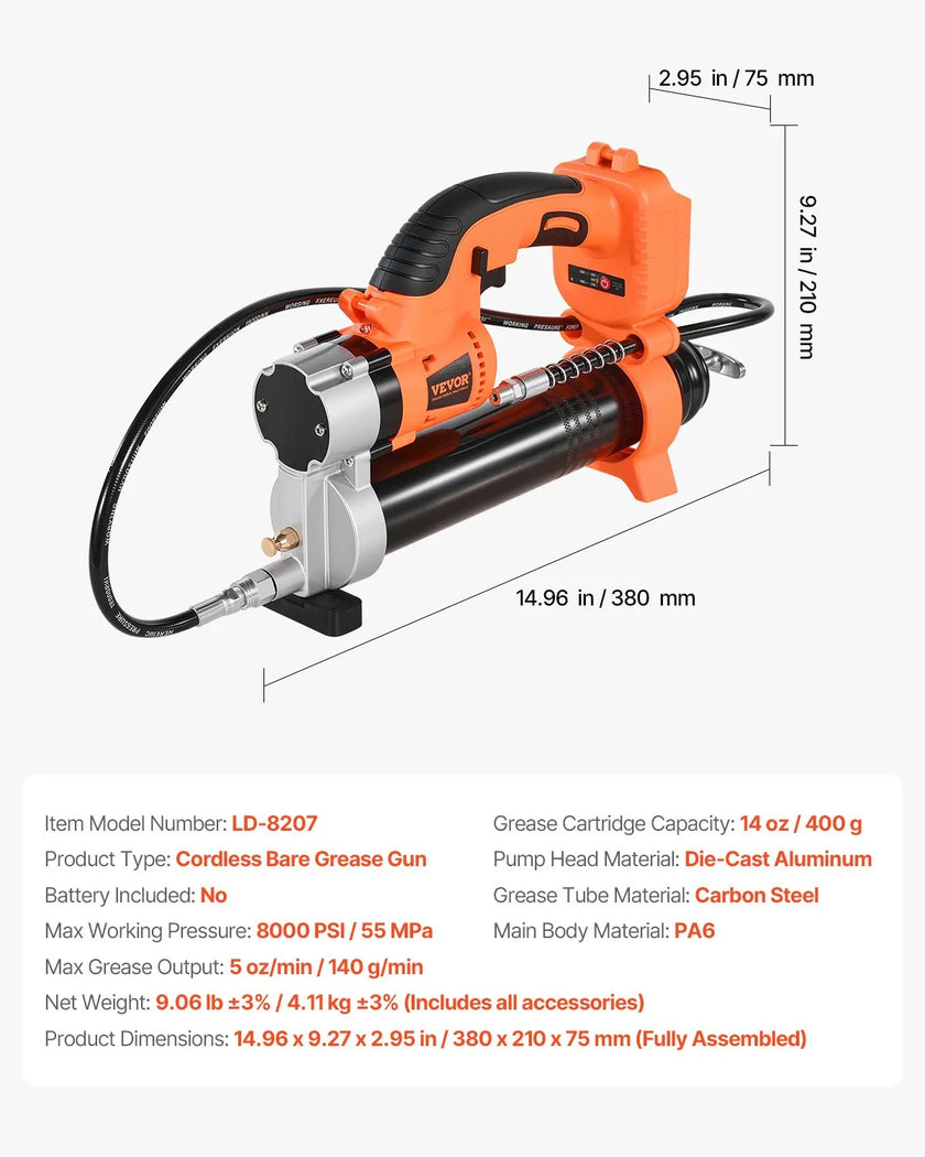 VEVOR Cordless Grease Gun 8000 PSI 20V Electric Grease Gun (Tool Only)