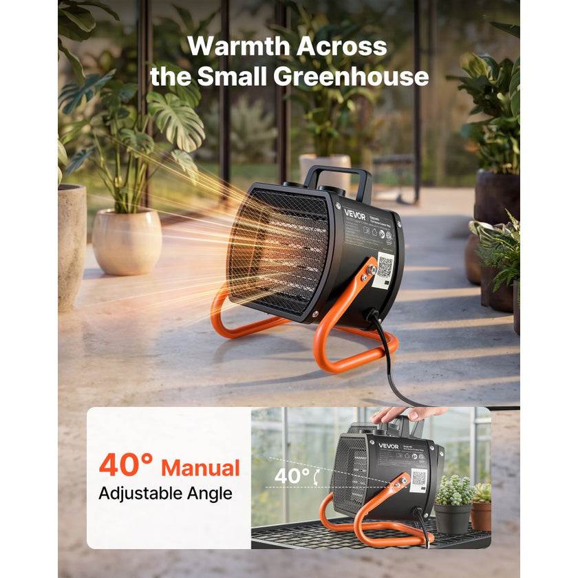 VEVOR 1500W Greenhouse Heater with Fan, Electric PTC Space Heater, Adjustable Angle, Low & High Heat Settings, Overheat Protection for Grow Tents, Greenhouses, Workshops & Home Offices