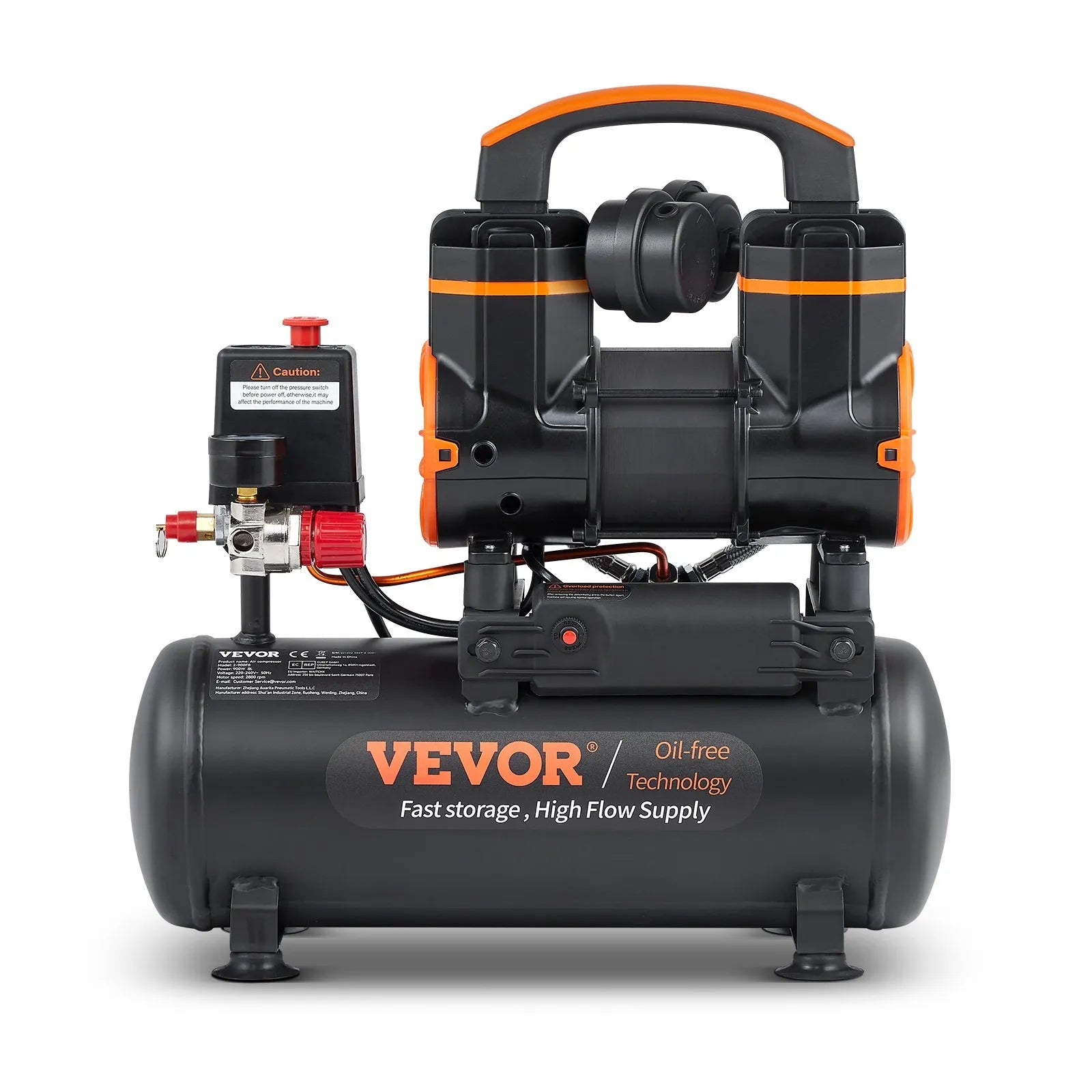 VEVOR Air Compressor 2.1 Gallon 900W 2.2 CFM@ 90PSI Oil Free with Max. 116PSI Pressure