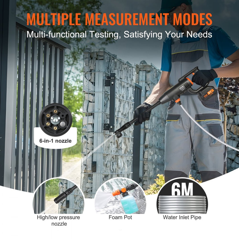 VEVOR Cordless Pressure Washer, 580-PSI 1.1 GPM Portable Power Cleaner, Handheld High-Pressure Car Washer Gun with 4.0Ah Battery, Charger, 6-in-1 Nozzle, for Home/Floor Cleaning & Watering