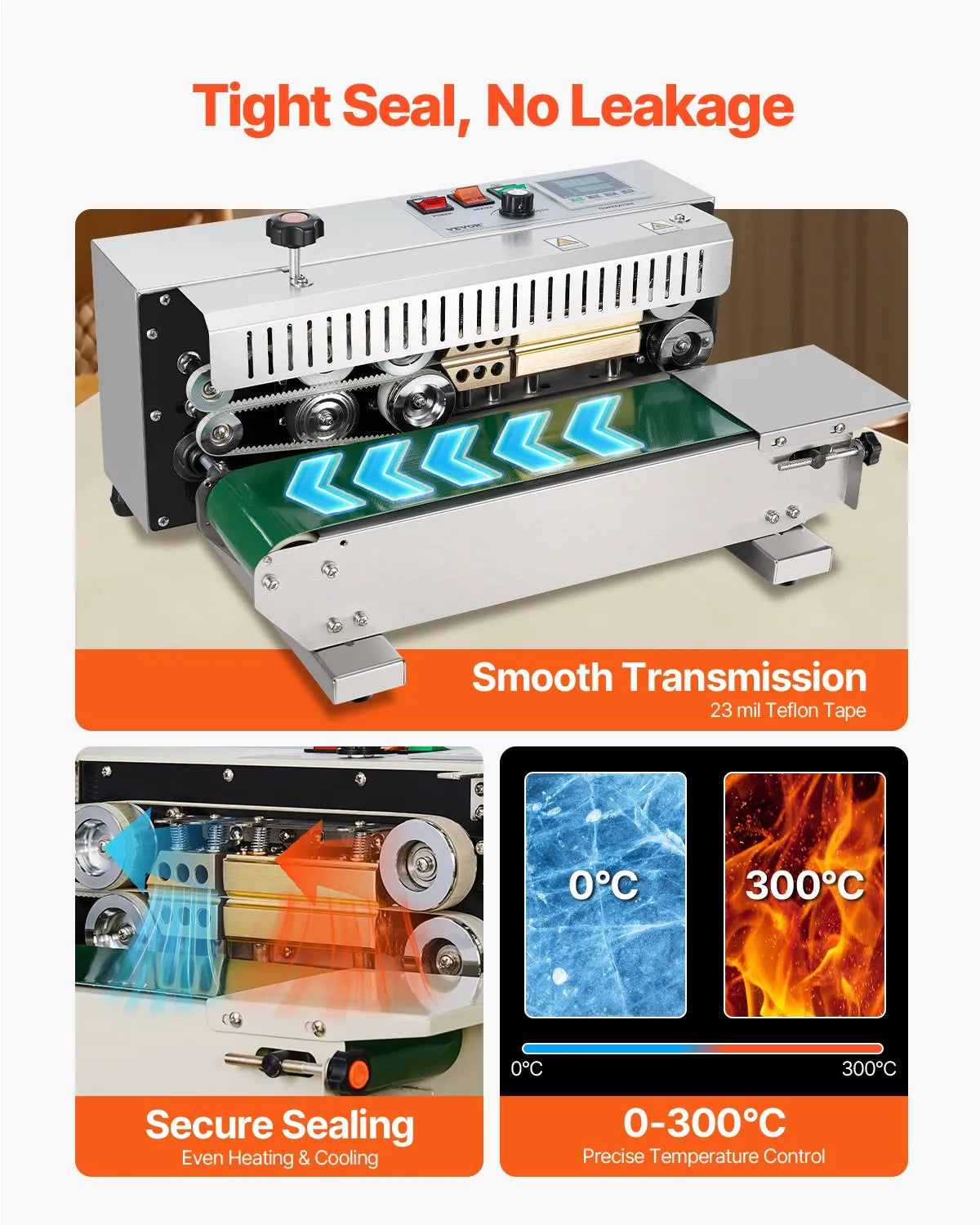 VEVOR Continuous Bag Band Sealing Machine Horizontal Band Sealer Stainless Steel