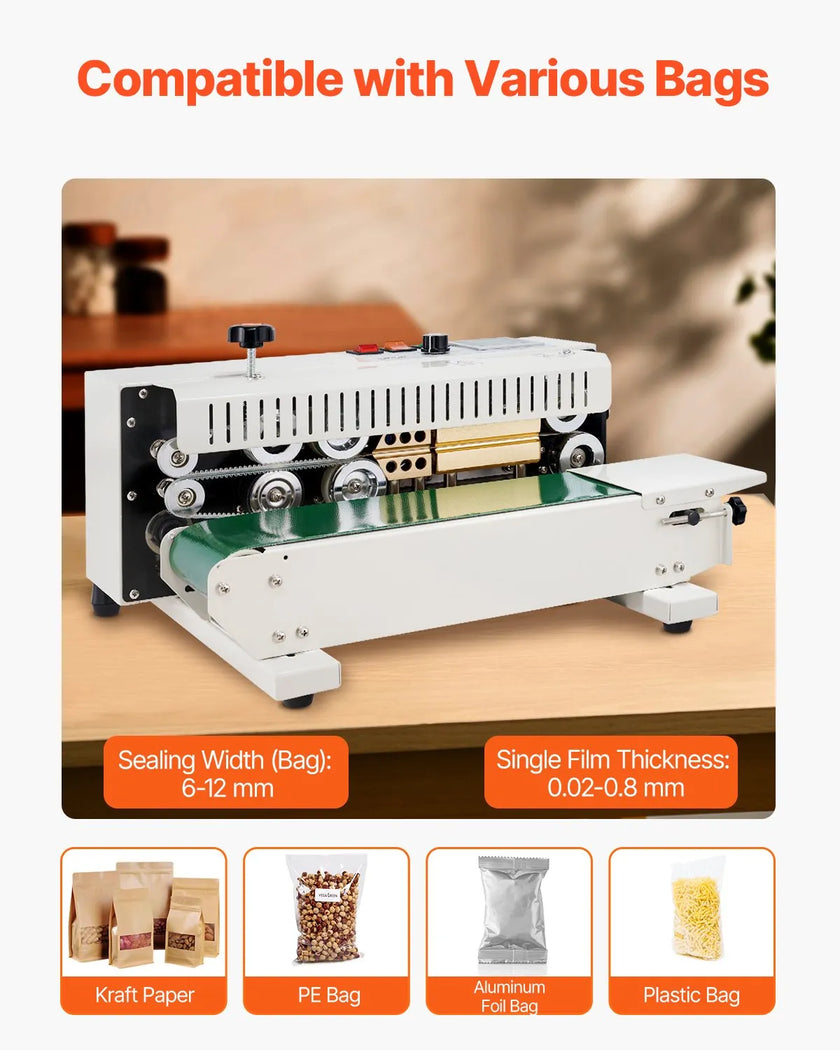 VEVOR Continuous Bag Band Sealing Machine Horizontal Band Sealer Carbon Steel