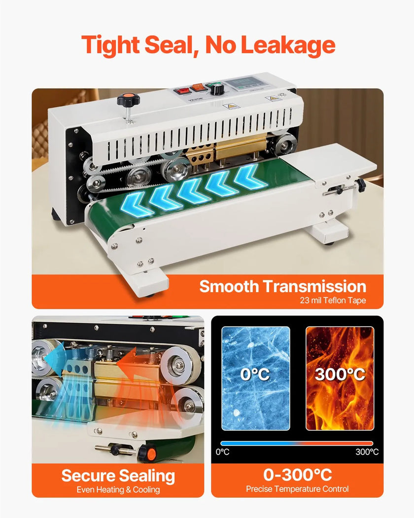 VEVOR Continuous Bag Band Sealing Machine Horizontal Band Sealer Carbon Steel
