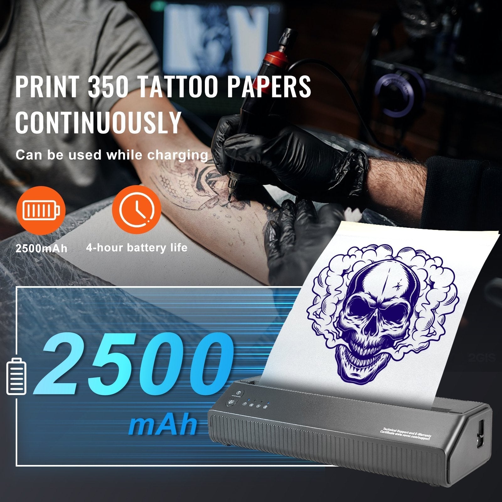 VEVOR Tattoo Transfer Stencil Printer, Wireless Bluetooth Tattoo Stencil Printer Machine with 10Pcs Transfer Paper and Cloth Bag, Portable Tattoo Printer for Android and iOS Phone, iPad and PC