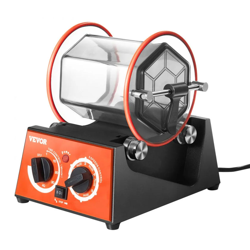 VEVOR Jewelry Polisher Tumbler, 6.6lbs/3kg Capacity Mini Rotary Tumbler Machine with 0-60 Minutes Timer, 5 Speeds Jewelry Rotary Finisher for Surface Polishing Grinding Buffing Gemstones Jewels Coins