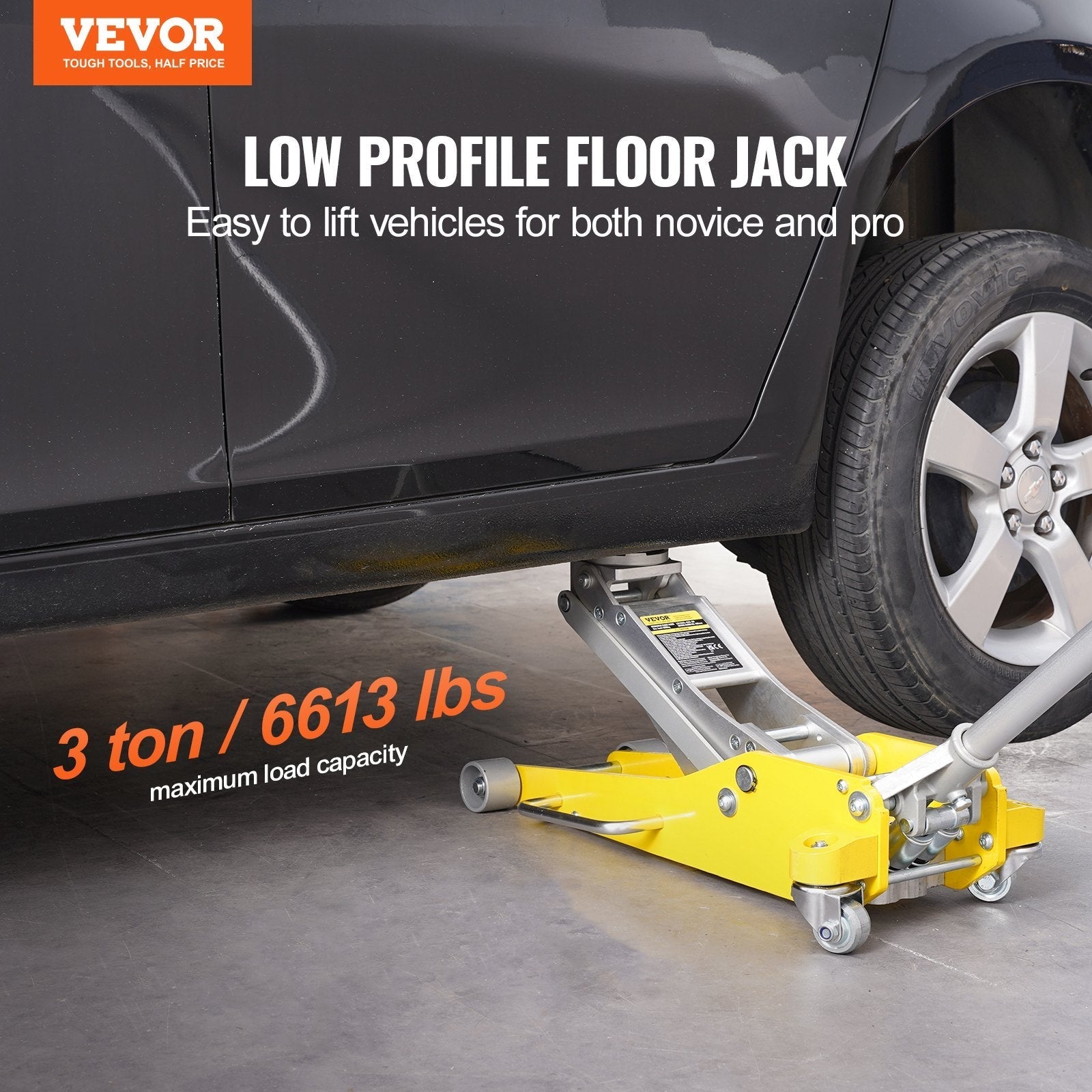 VEVOR Low Profile Floor Jack 3 Ton Heavy Duty Dual Piston Rapid Pump
