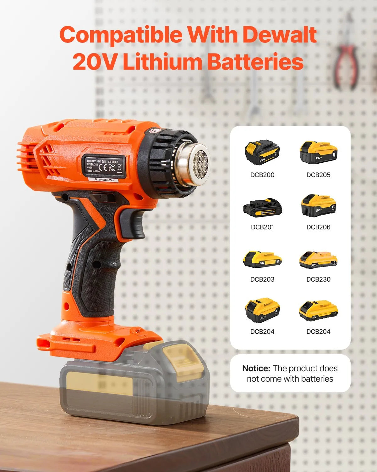VEVOR Cordless Heat Gun Hot Air Gun with LCD Display Multi-Level Temp & 4 Nozzle