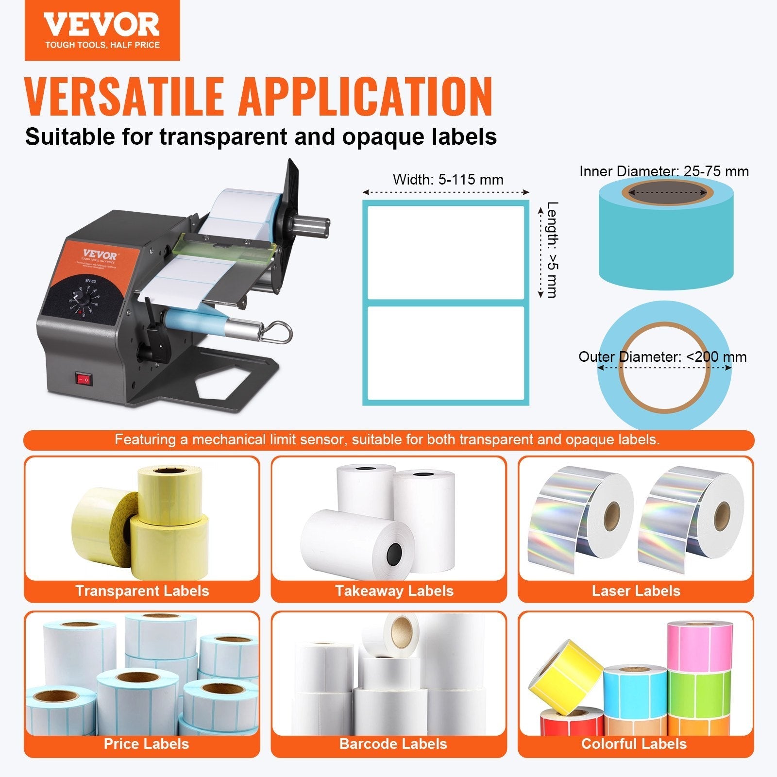 VEVOR Automatic Label Dispenser, Width 0.2