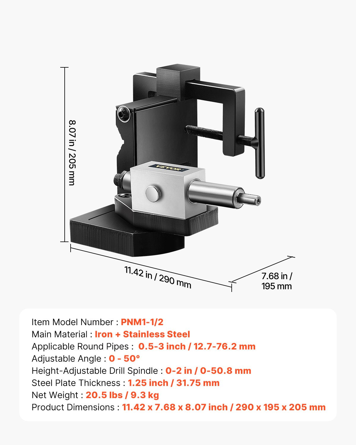VEVOR Pipe Notcher 1/2 to 3-inch Tubing Notcher with 0 - 50° Adjustable Angle