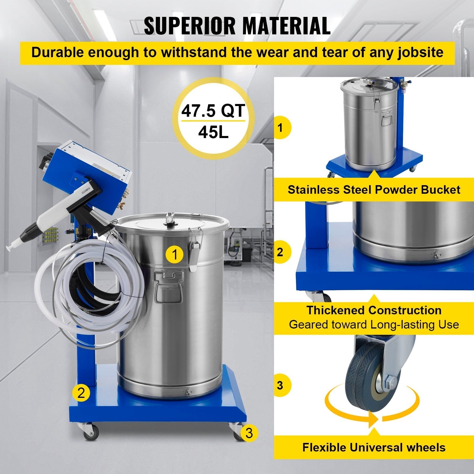 VEVOR Powder Coating Machine 50W 45L Capacity Electrostatic Powder Coating Machine Spraying Gun Paint 450g per Min WX-958 Powder Coating System