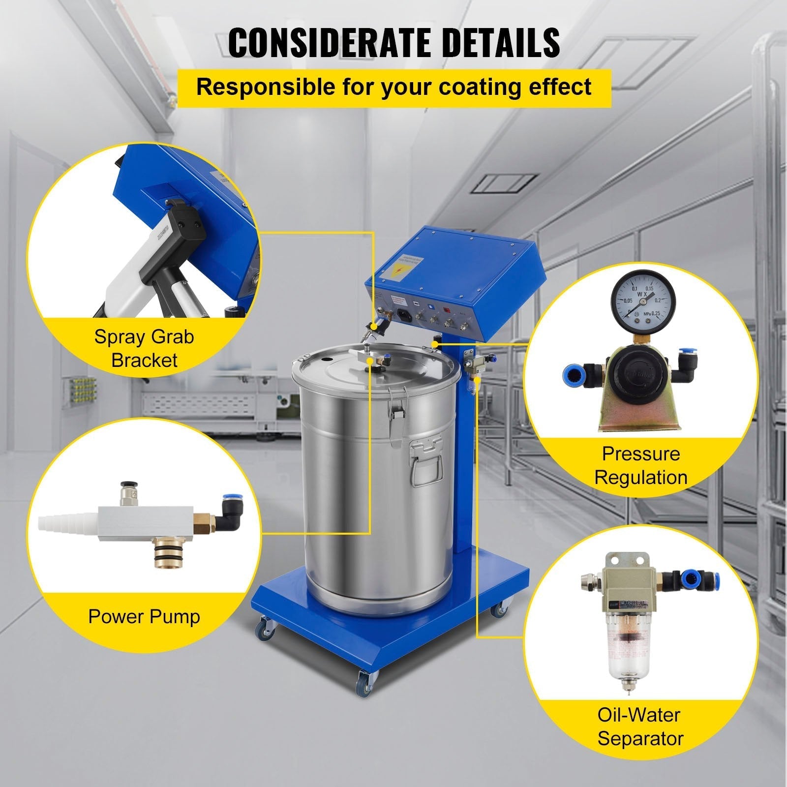 VEVOR Powder Coating Machine 50W 45L Capacity Electrostatic Powder Coating Machine Spraying Gun Paint 450g per Min WX-958 Powder Coating System