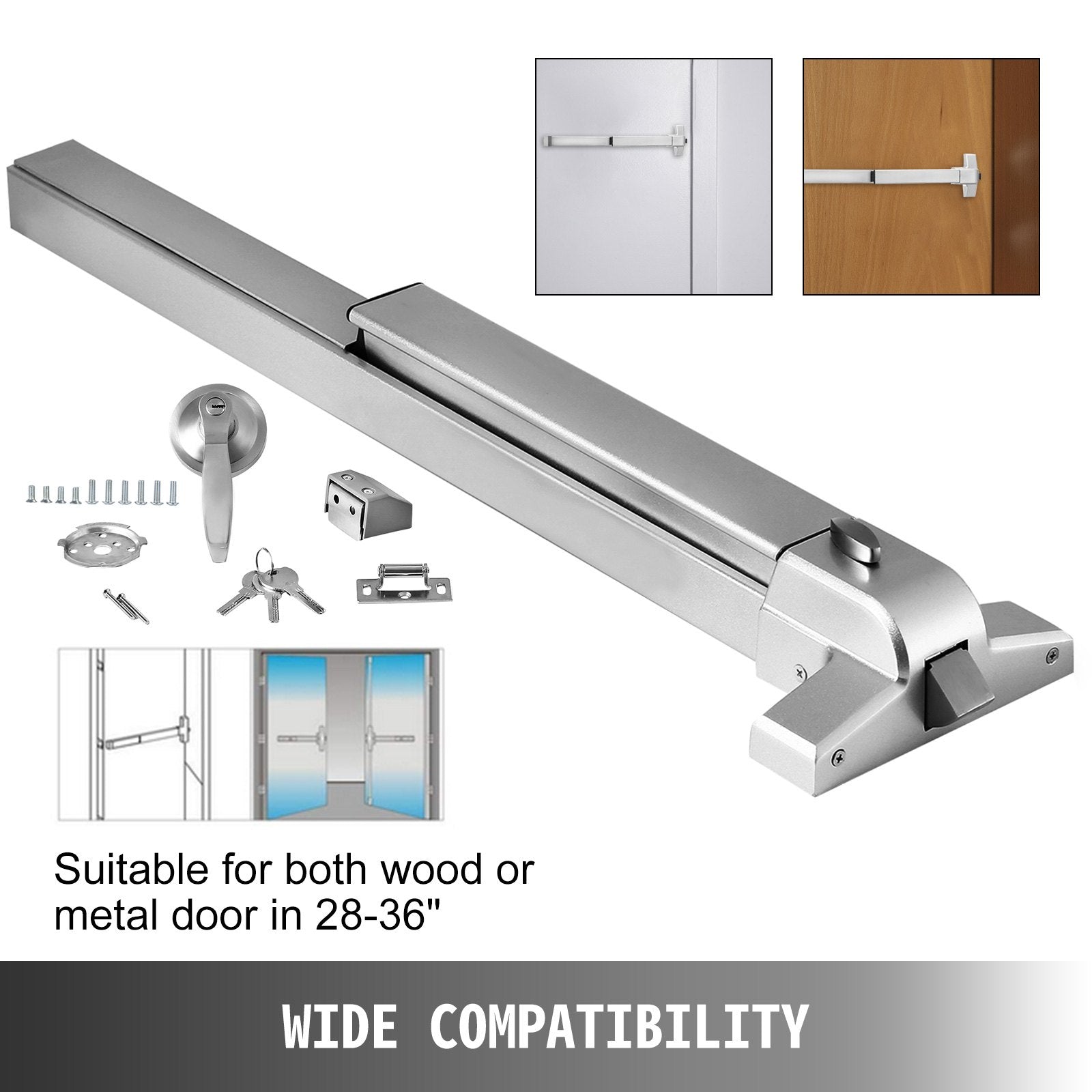 Door Push Bar Panic Exit Device W/ Exterior Lever Commercial Emergency Exit Bar