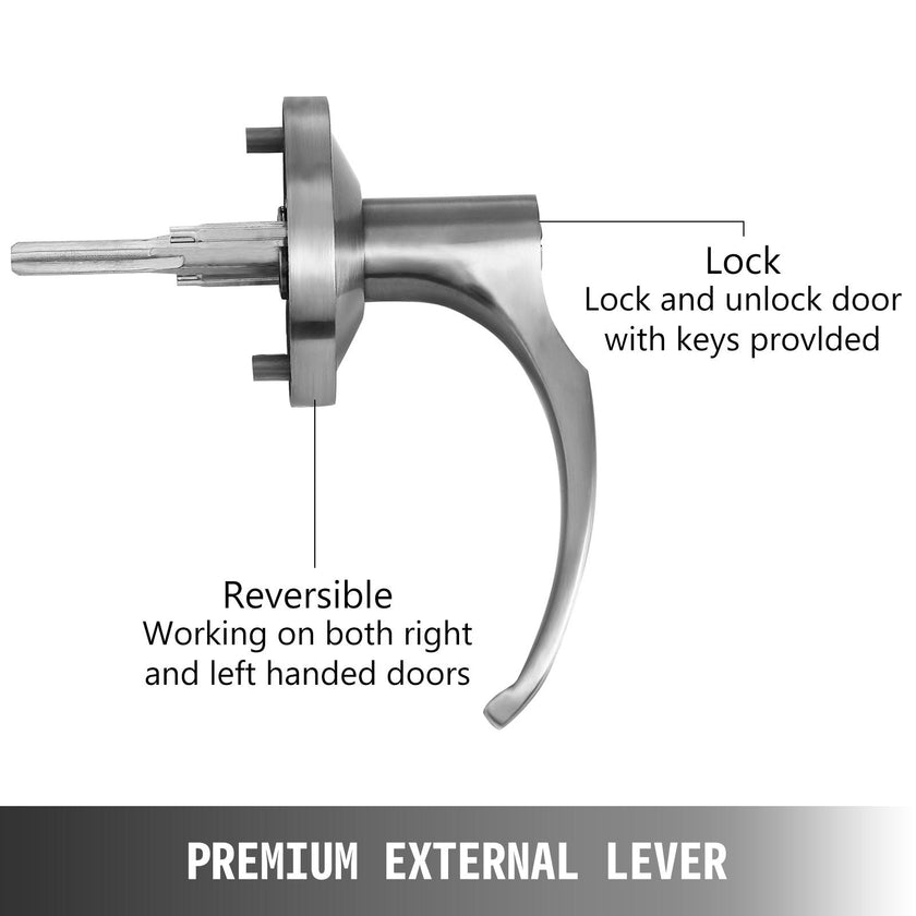 Door Push Bar Panic Exit Device W/ Exterior Lever Commercial Emergency Exit Bar