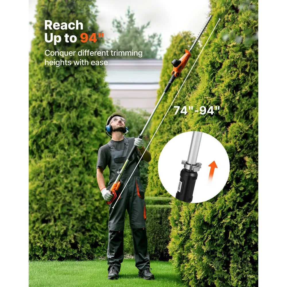 Cordless Pole Hedge Trimmer, 20V Electric Telescoping Hedge Trimmer Kit with 18