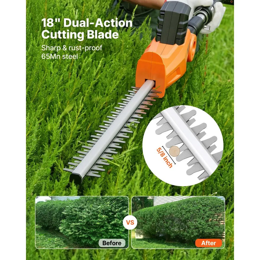 Cordless Pole Hedge Trimmer, 20V Electric Telescoping Hedge Trimmer Kit with 18