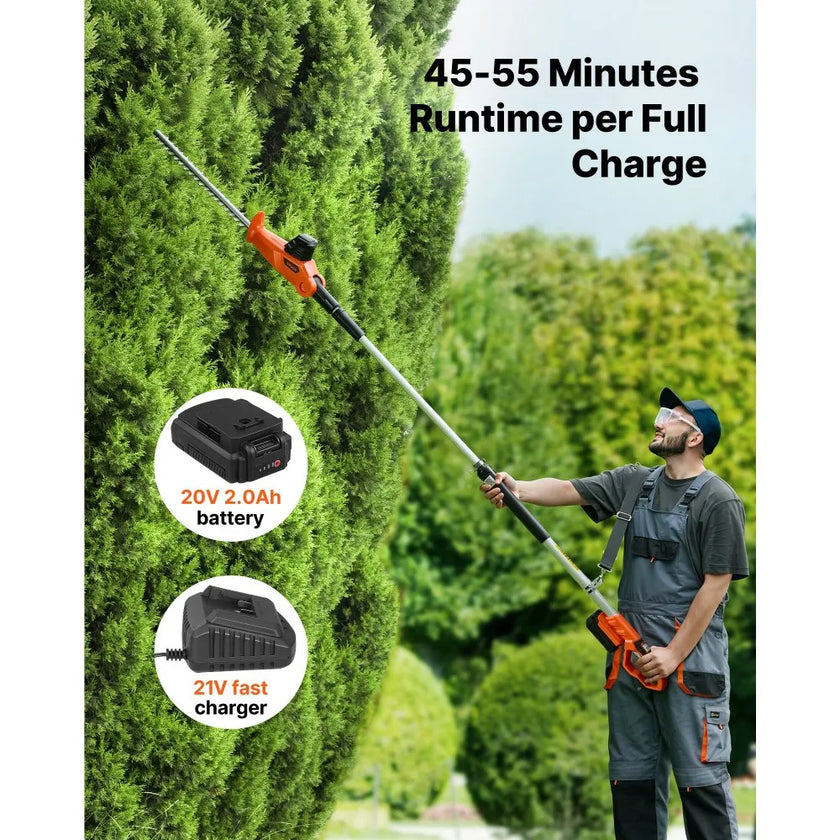 Cordless Pole Hedge Trimmer, 20V Electric Telescoping Hedge Trimmer Kit with 18