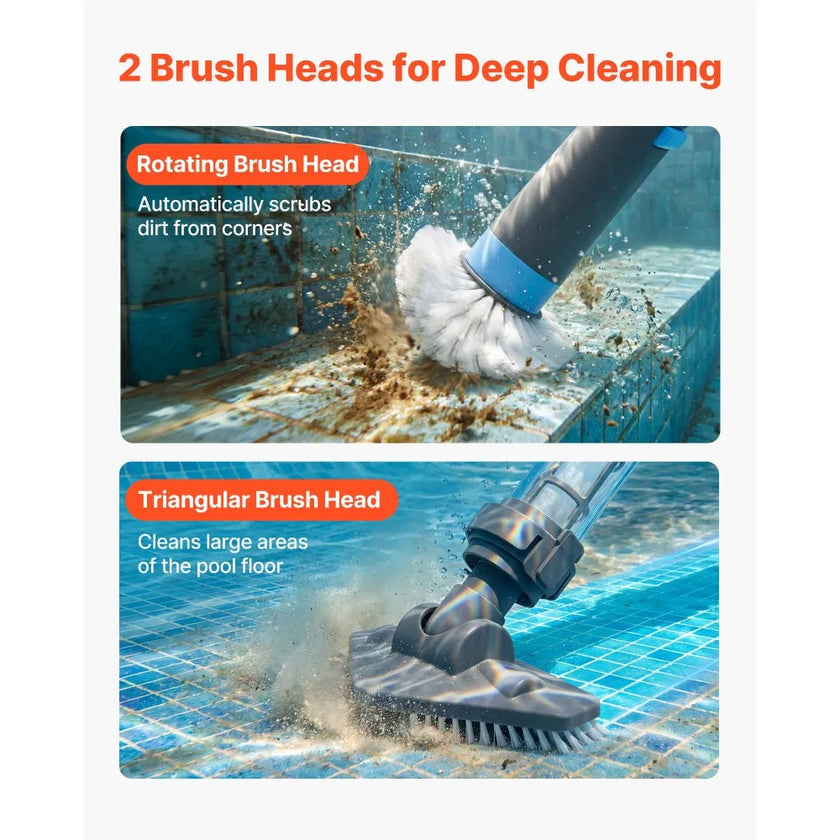 Handheld Cordless Pool & Spa Vacuum – 8.5 GPM, Rechargeable, with Extension Poles & Brush Heads